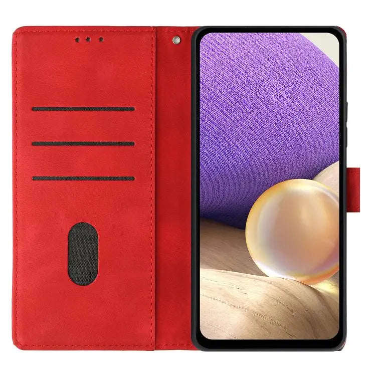 For Motorola Moto E32 Triangles Embossed Leather Phone Case(Red)