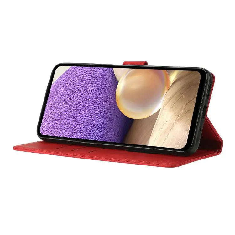 For Motorola Moto E32 Triangles Embossed Leather Phone Case(Red)