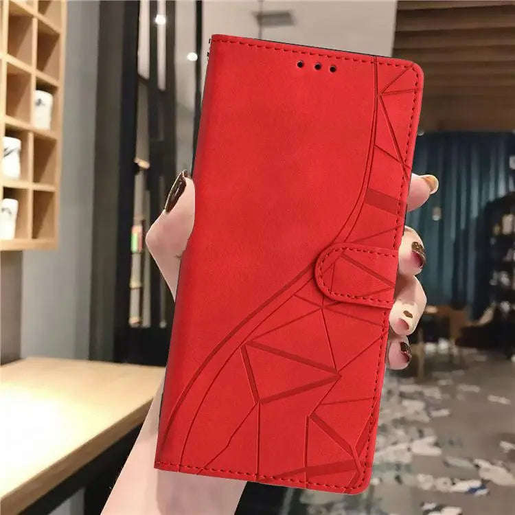 For Motorola Moto E32 Triangles Embossed Leather Phone Case(Red)