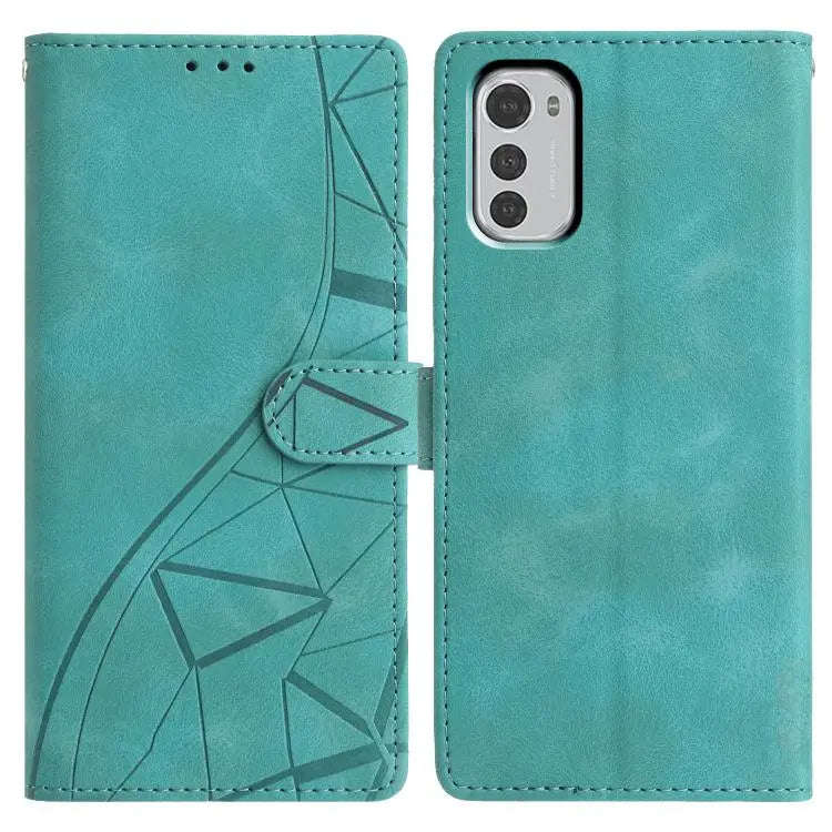 For Motorola Moto E32 Triangles Embossed Leather Phone Case(Green)