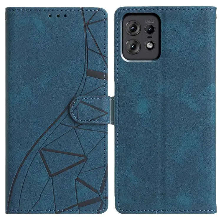 For Motorola Edge 50 Pro Triangles Embossed Leather Phone Case(Blue)