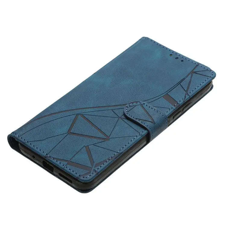 For Motorola Edge 50 Pro Triangles Embossed Leather Phone Case(Blue)