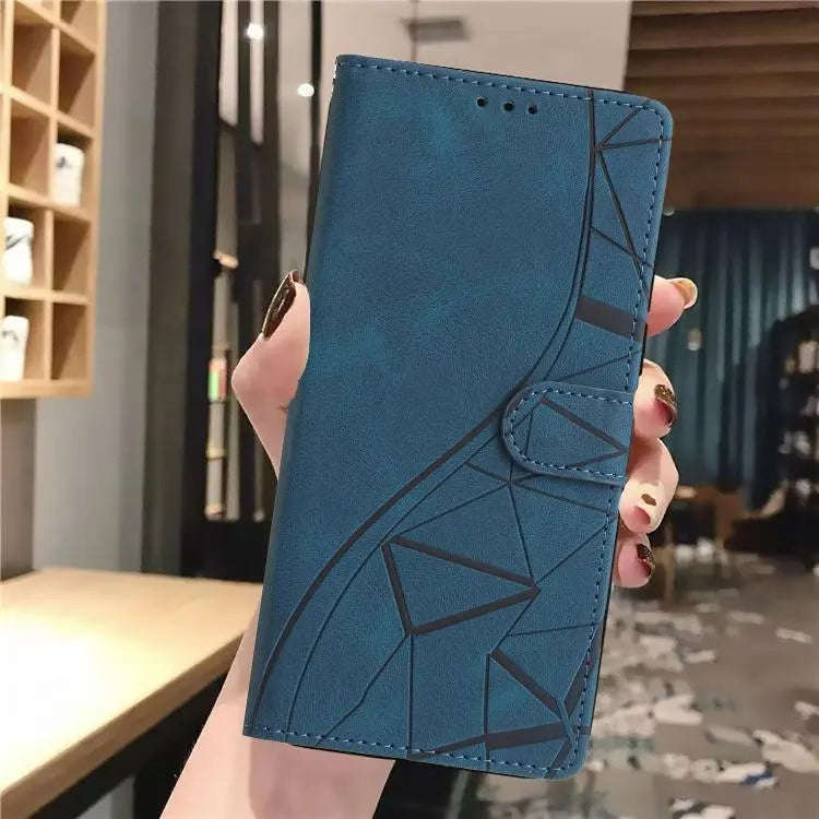 For Motorola Edge 50 Pro Triangles Embossed Leather Phone Case(Blue)
