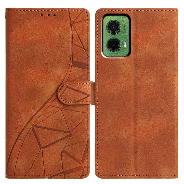 For Motorola Moto G35 Triangles Embossed Leather Phone Case(Brown)