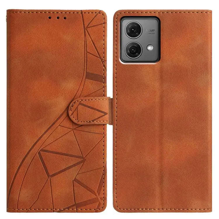 For Motorola Moto G84 Triangles Embossed Leather Phone Case(Brown)