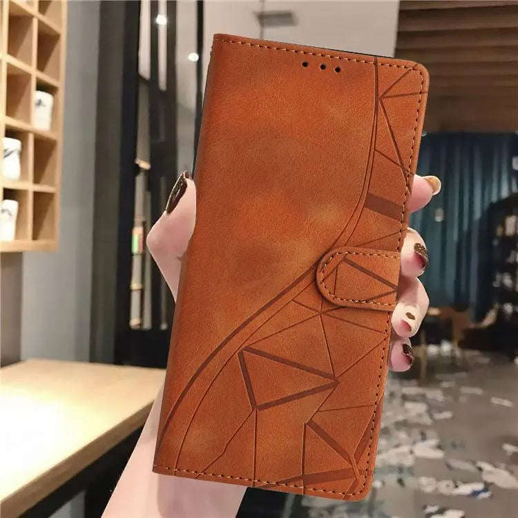 For Motorola Moto G84 Triangles Embossed Leather Phone Case(Brown)