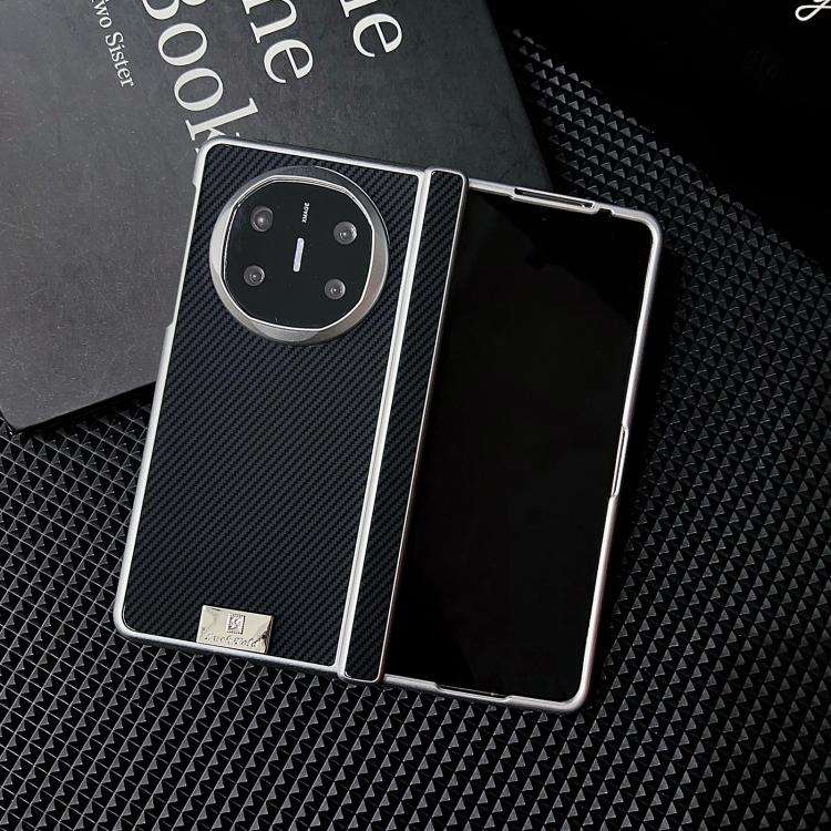 For Huawei Mate X6 Kevlar Carbon Fiber Spring Axis Nameplate Shockproof Phone Case(Black)