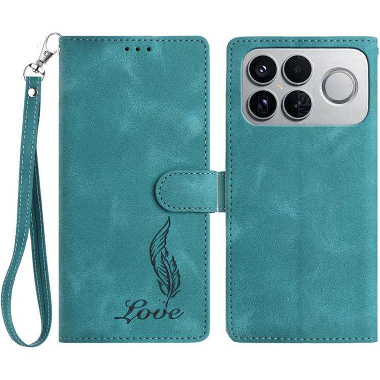 For Redmi K90 Skin Feel Embossed Feather Leather Phone Case(Green)