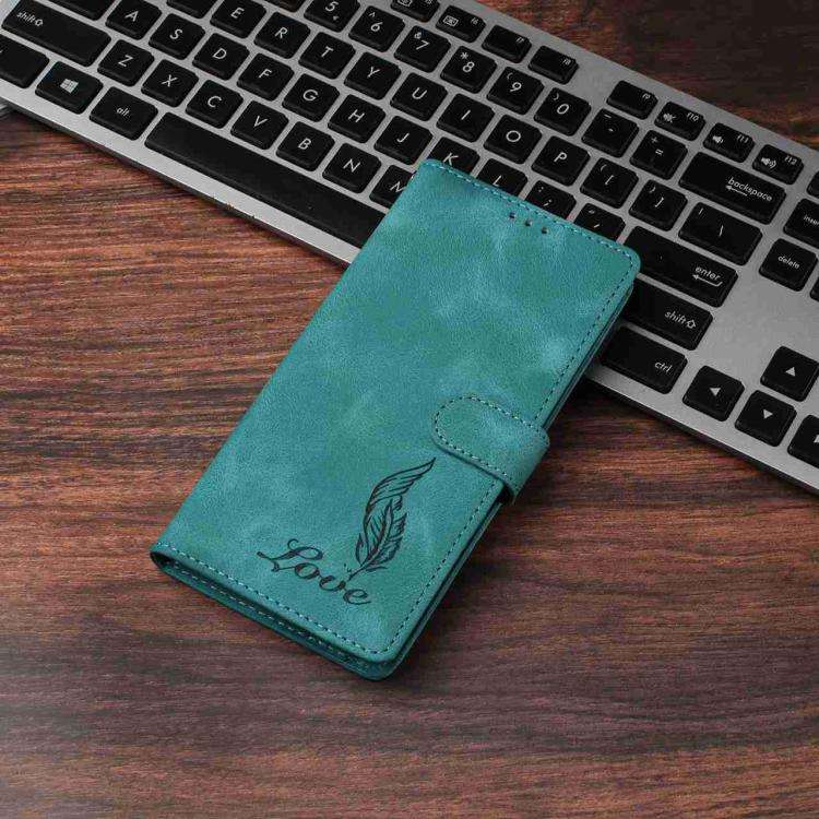 For Redmi K90 Skin Feel Embossed Feather Leather Phone Case(Green)