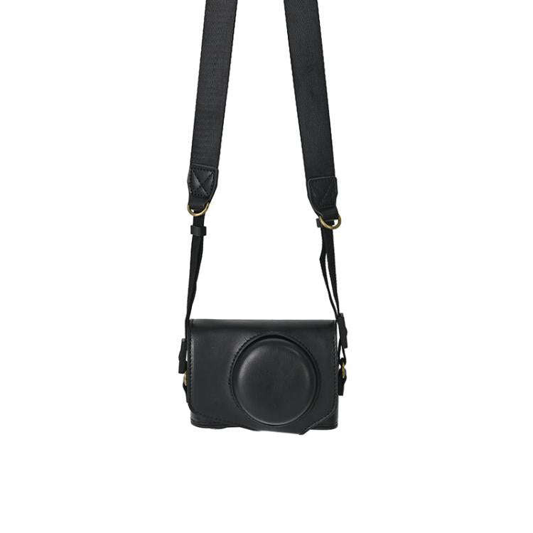 For Canon PowerShot SX740 HS Retro Pull Up Leather Full Body Camera Case Bag with Strap(Black)
