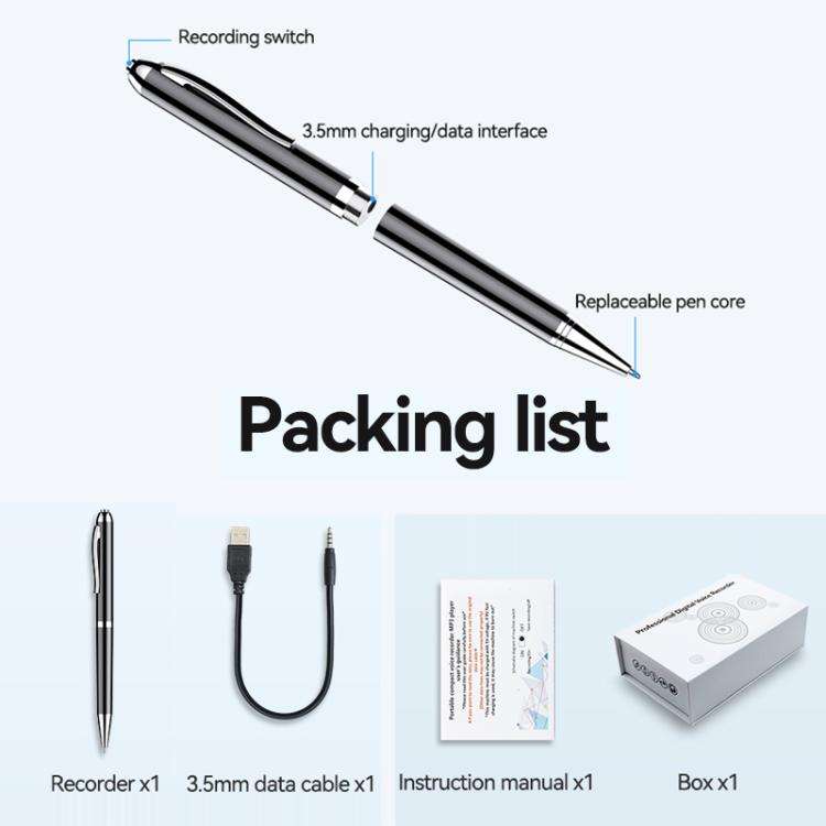 JNN Q90A Smart AI Voice Recording Pen Support APP Control, Memory:64GB(Black)