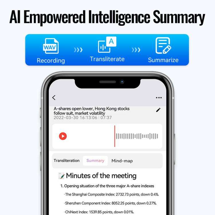 JNN A6 Portable Smart AI Magnetic Recorder Support APP Control, Memory:128GB(Black)