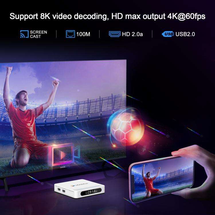 H96 Max H618 Plus Android 14.0 Smart TV Box, 4GB+128GB, Allwinner H618 Quad-core ARM Cortex-A53(U...
