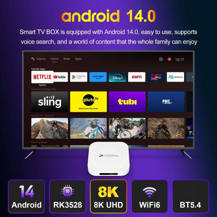 H96 Max M1 Plus Android 14.0 Smart TV Box, 4GB+128GB, RK3528 Quad-core ARM Cortex-A53(US Plug)