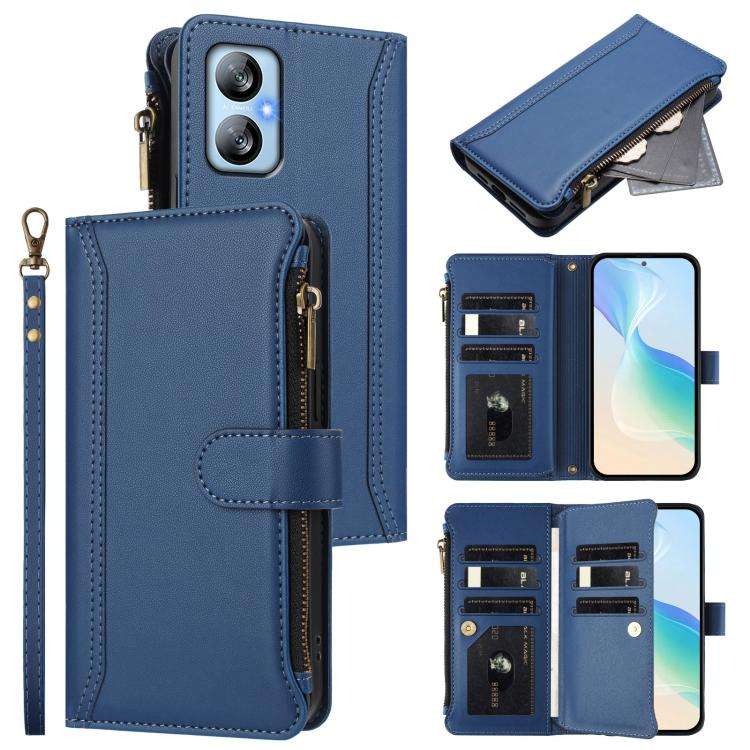 For Blackview A52 / A52 Pro Magnetic Closure 9 Card Slots Zipper Leather Case with Hand Strap(Dar...