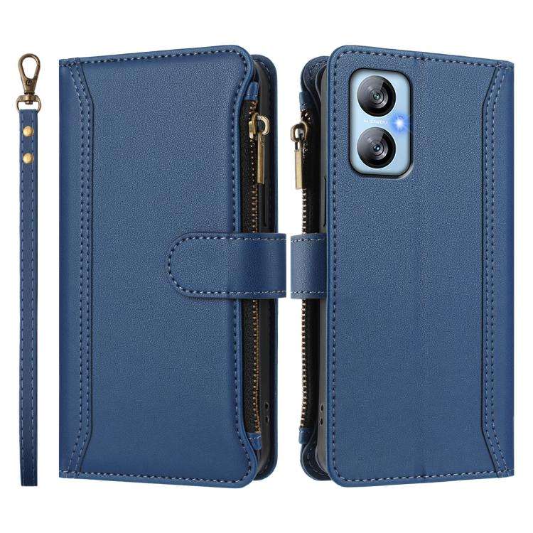 For Blackview A52 / A52 Pro Magnetic Closure 9 Card Slots Zipper Leather Case with Hand Strap(Dar...