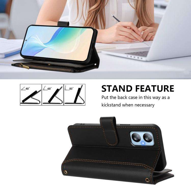 For Blackview A52 / A52 Pro Magnetic Closure 9 Card Slots Zipper Leather Case with Hand Strap(Black)