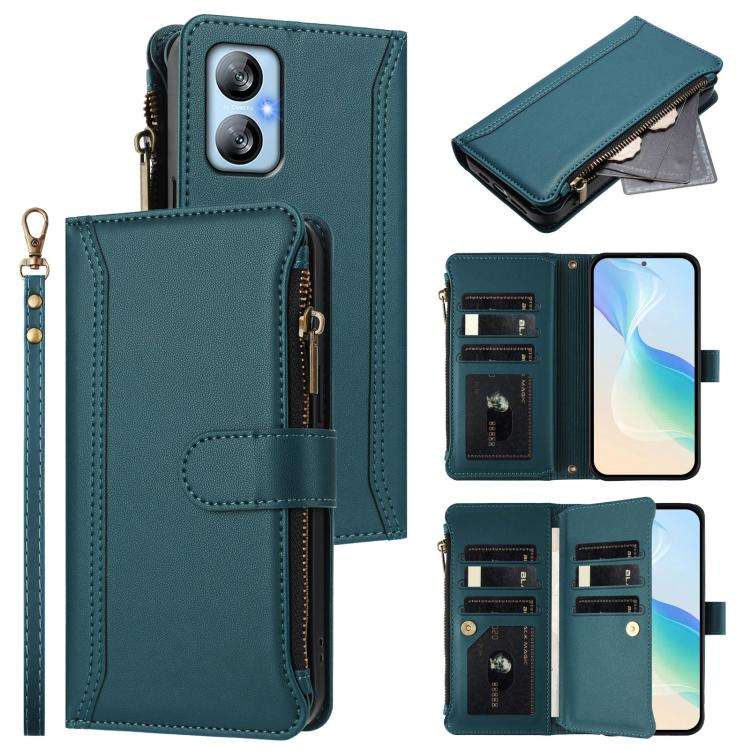 For Blackview A52 / A52 Pro Magnetic Closure 9 Card Slots Zipper Leather Case with Hand Strap(Dar...