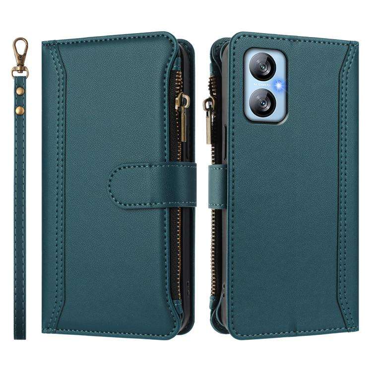 For Blackview A52 / A52 Pro Magnetic Closure 9 Card Slots Zipper Leather Case with Hand Strap(Dar...