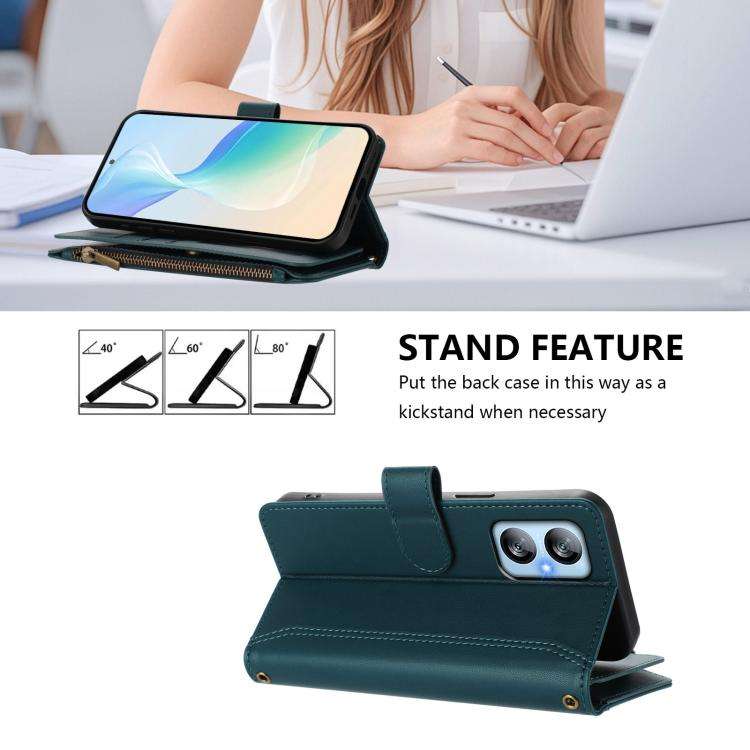 For Blackview A52 / A52 Pro Magnetic Closure 9 Card Slots Zipper Leather Case with Hand Strap(Dar...