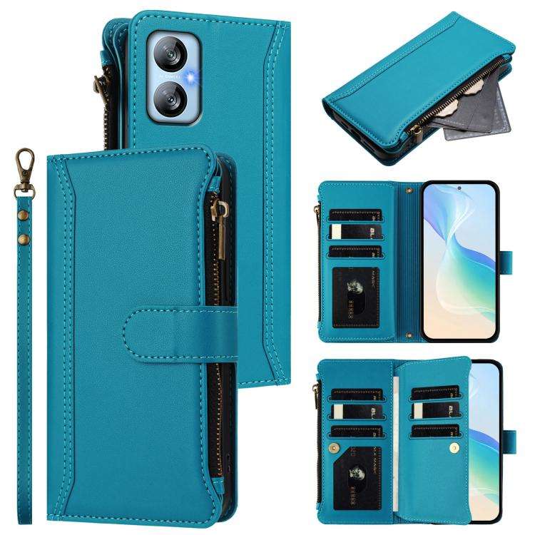 For Blackview A52 / A52 Pro Magnetic Closure 9 Card Slots Zipper Leather Case with Hand Strap(Tur...