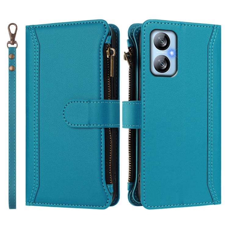 For Blackview A52 / A52 Pro Magnetic Closure 9 Card Slots Zipper Leather Case with Hand Strap(Tur...