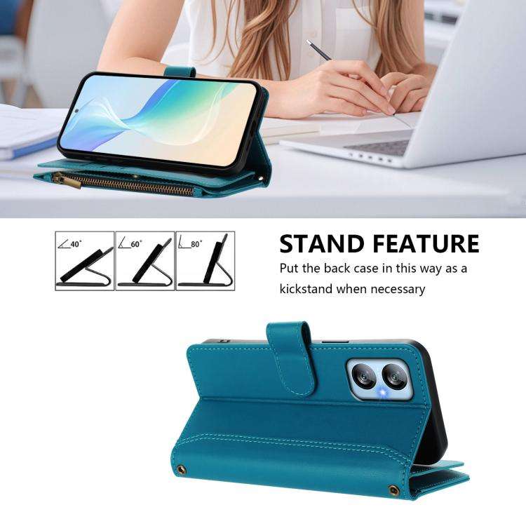 For Blackview A52 / A52 Pro Magnetic Closure 9 Card Slots Zipper Leather Case with Hand Strap(Tur...