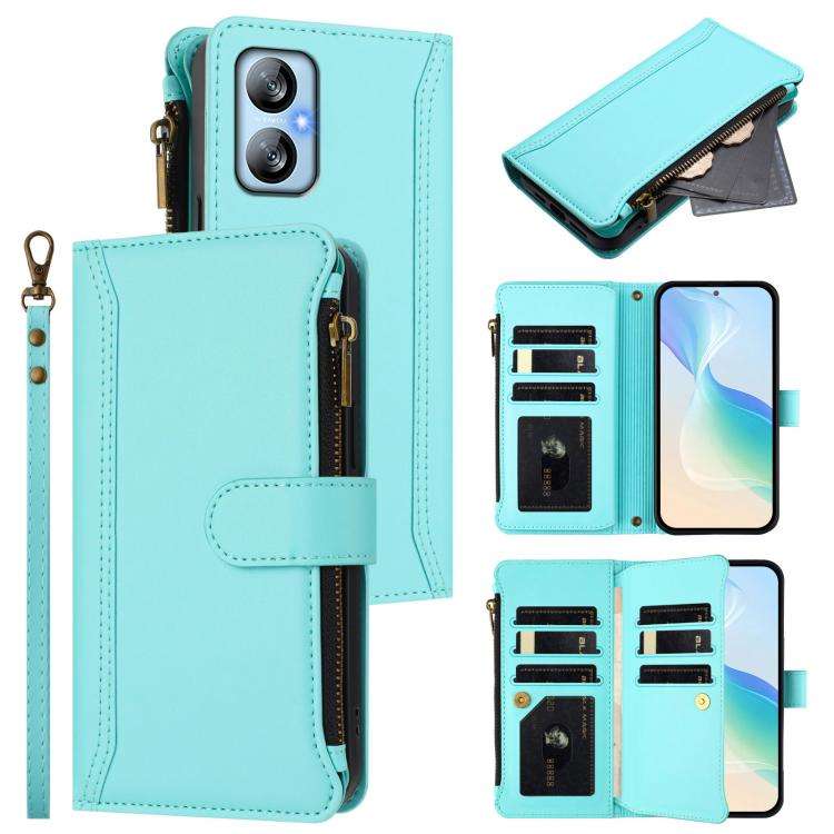For Blackview A52 / A52 Pro Magnetic Closure 9 Card Slots Zipper Leather Case with Hand Strap(Min...