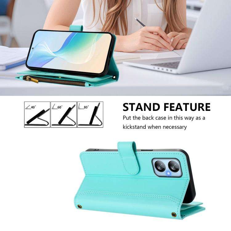 For Blackview A52 / A52 Pro Magnetic Closure 9 Card Slots Zipper Leather Case with Hand Strap(Min...