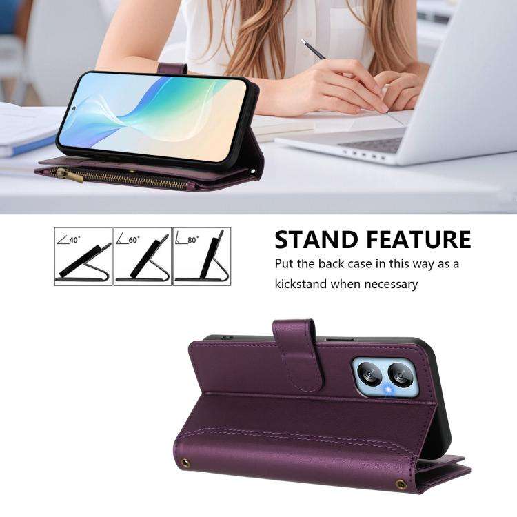 For Blackview A52 / A52 Pro Magnetic Closure 9 Card Slots Zipper Leather Case with Hand Strap(Pur...