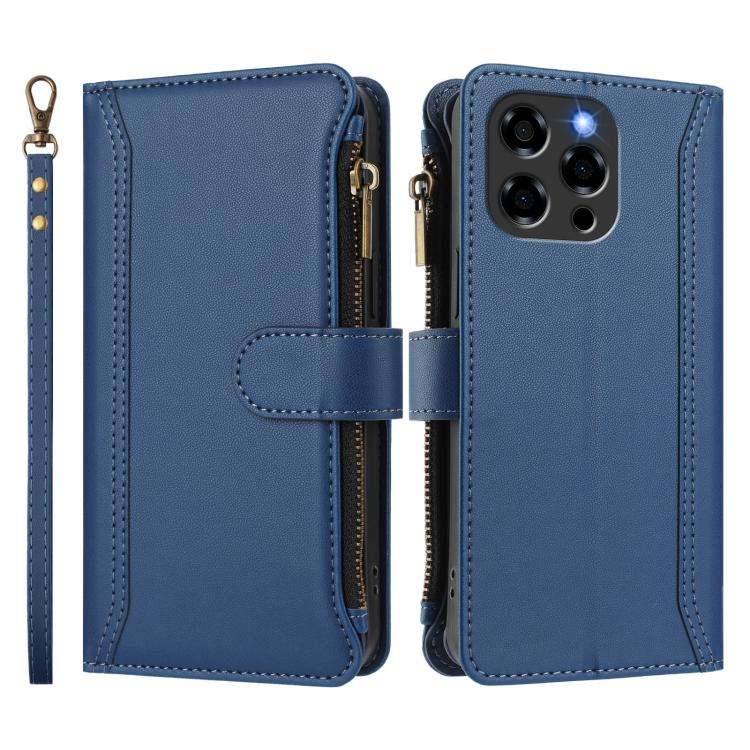 For Doogee Note 58 / Note 58 Pro Magnetic Closure 9 Card Slots Zipper Leather Case with Hand Stra...