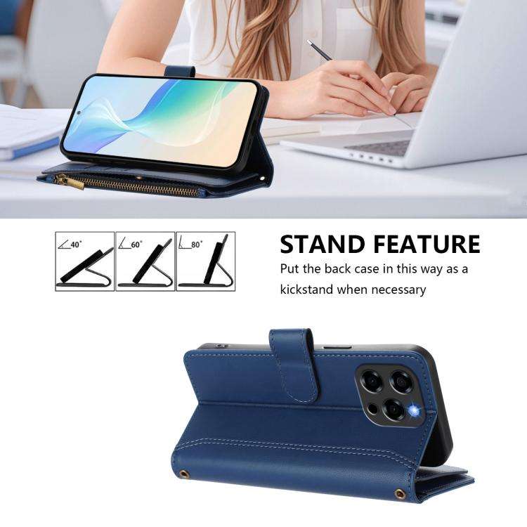For Doogee Note 58 / Note 58 Pro Magnetic Closure 9 Card Slots Zipper Leather Case with Hand Stra...