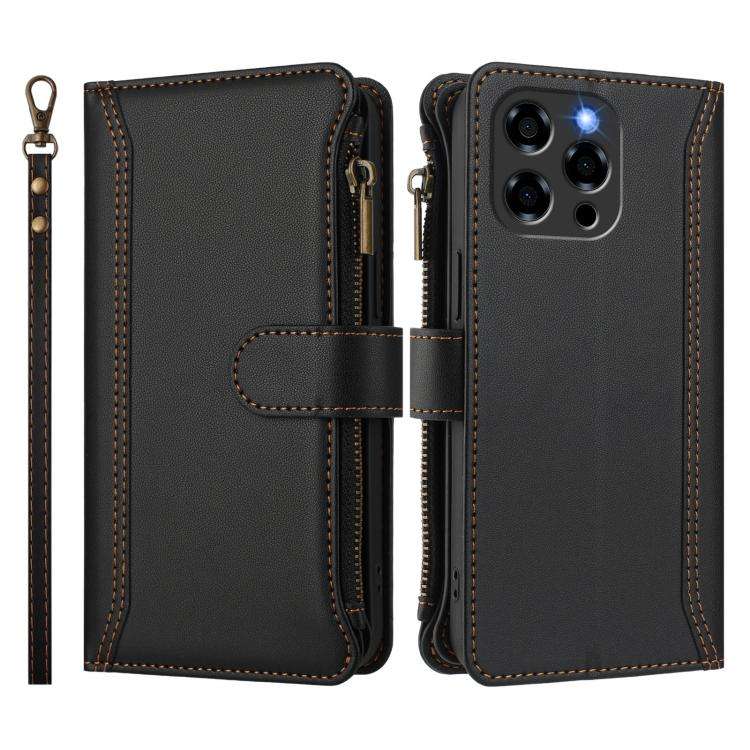 For Doogee Note 58 / Note 58 Pro Magnetic Closure 9 Card Slots Zipper Leather Case with Hand Stra...
