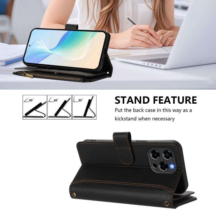 For Doogee Note 58 / Note 58 Pro Magnetic Closure 9 Card Slots Zipper Leather Case with Hand Stra...