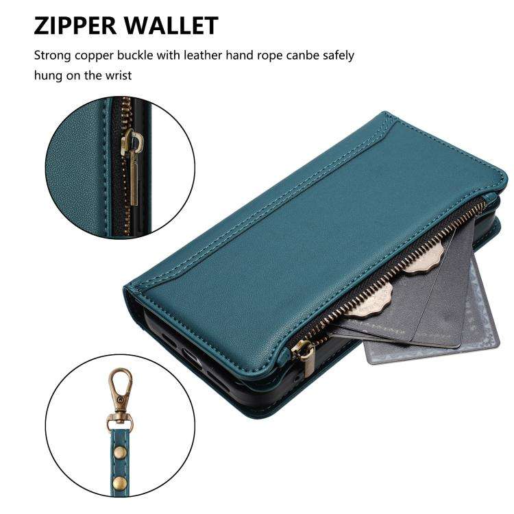 For Doogee Note 58 / Note 58 Pro Magnetic Closure 9 Card Slots Zipper Leather Case with Hand Stra...