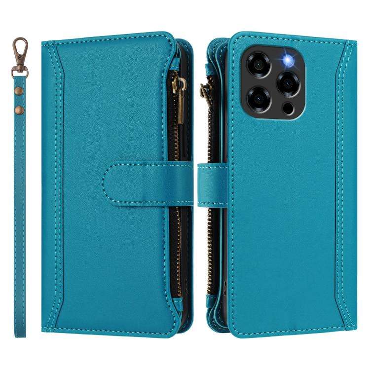 For Doogee Note 58 / Note 58 Pro Magnetic Closure 9 Card Slots Zipper Leather Case with Hand Stra...