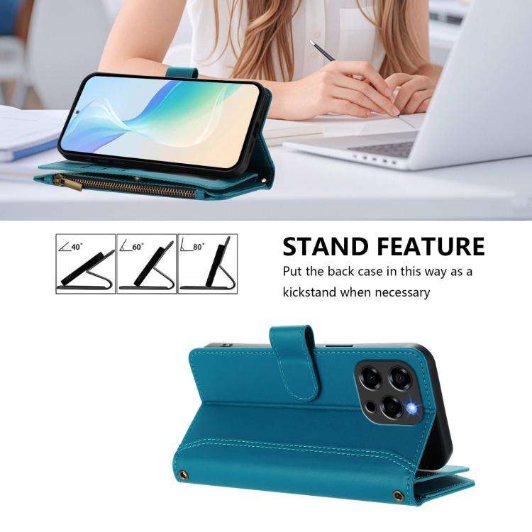 For Doogee Note 58 / Note 58 Pro Magnetic Closure 9 Card Slots Zipper Leather Case with Hand Stra...