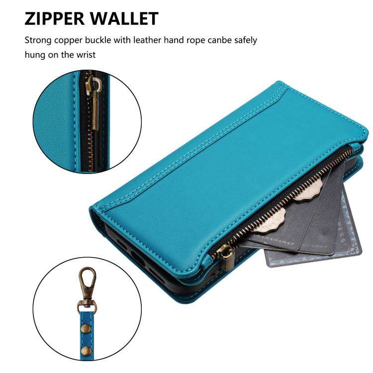 For Doogee Note 58 / Note 58 Pro Magnetic Closure 9 Card Slots Zipper Leather Case with Hand Stra...