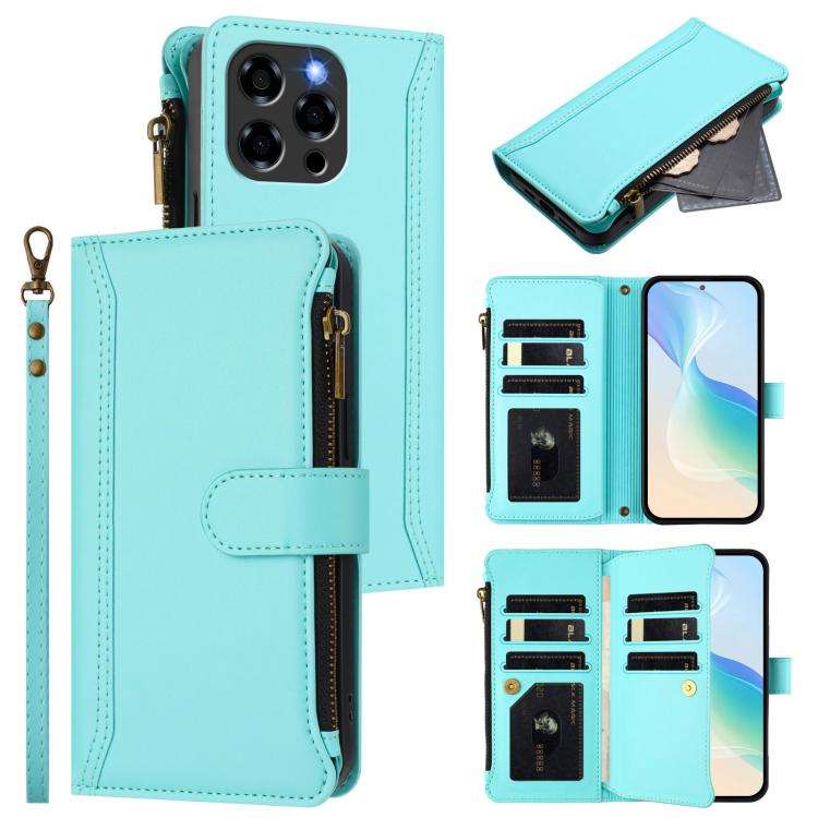 For Doogee Note 58 / Note 58 Pro Magnetic Closure 9 Card Slots Zipper Leather Case with Hand Stra...