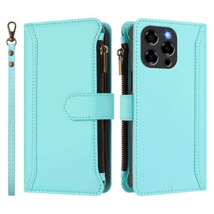 For Doogee Note 58 / Note 58 Pro Magnetic Closure 9 Card Slots Zipper Leather Case with Hand Stra...