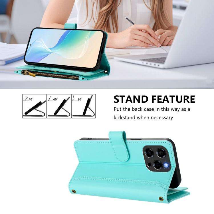 For Doogee Note 58 / Note 58 Pro Magnetic Closure 9 Card Slots Zipper Leather Case with Hand Stra...