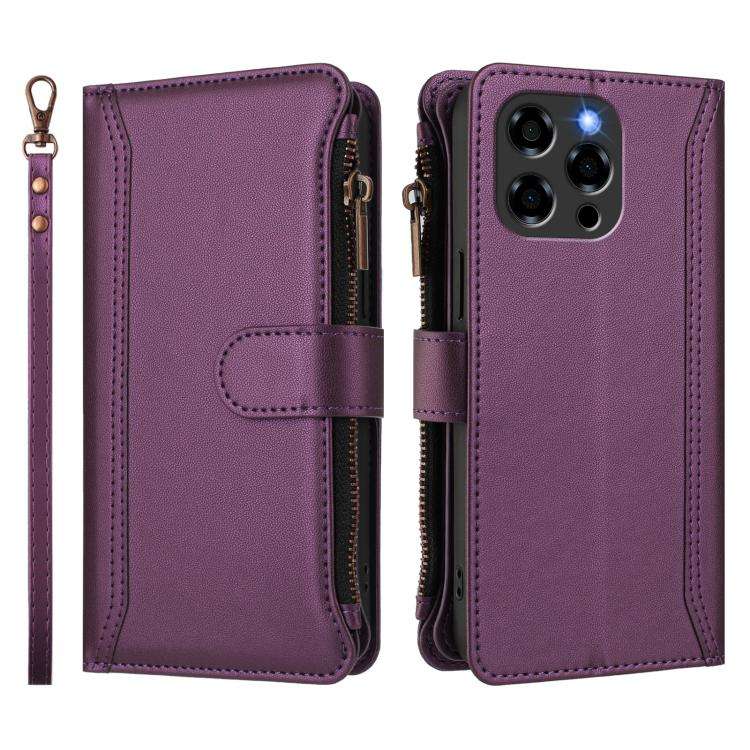 For Doogee Note 58 / Note 58 Pro Magnetic Closure 9 Card Slots Zipper Leather Case with Hand Stra...