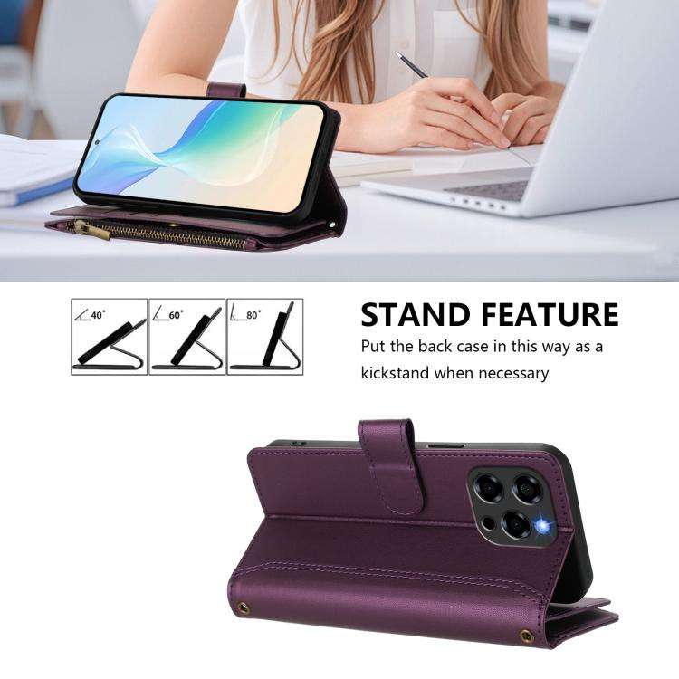 For Doogee Note 58 / Note 58 Pro Magnetic Closure 9 Card Slots Zipper Leather Case with Hand Stra...