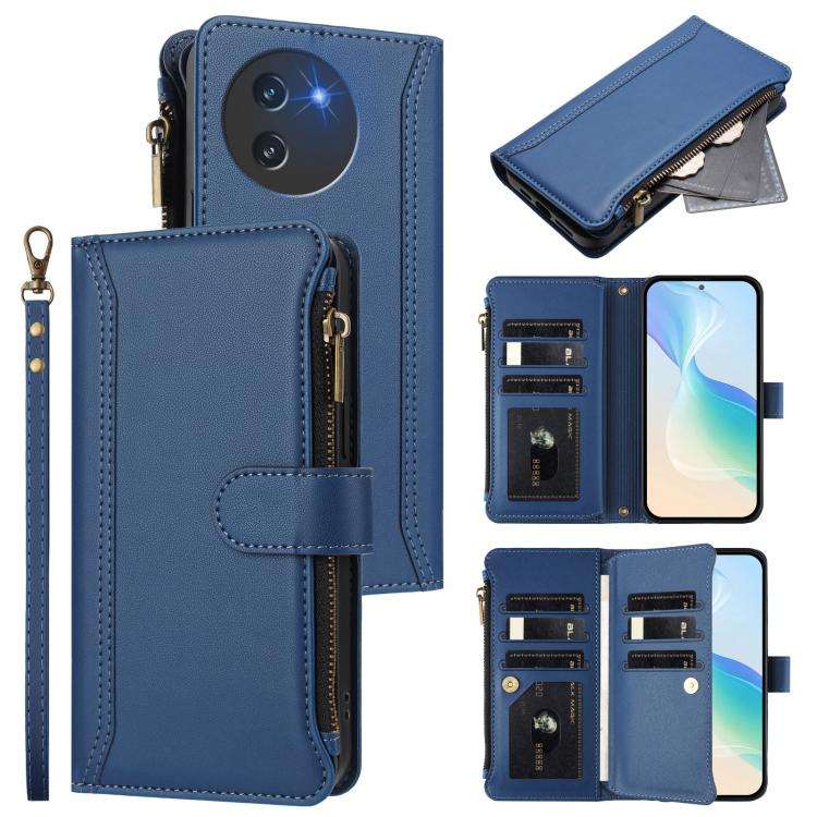 For Doogee Note 59 5G / Note 59 Pro Magnetic Closure 9 Card Slots Zipper Leather Case with Hand S...