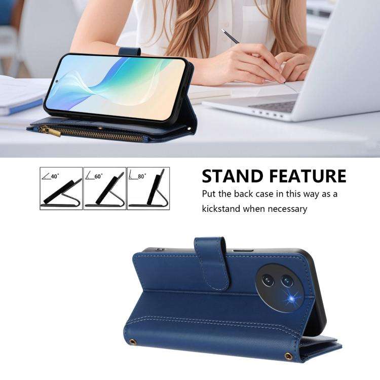 For Doogee Note 59 5G / Note 59 Pro Magnetic Closure 9 Card Slots Zipper Leather Case with Hand S...