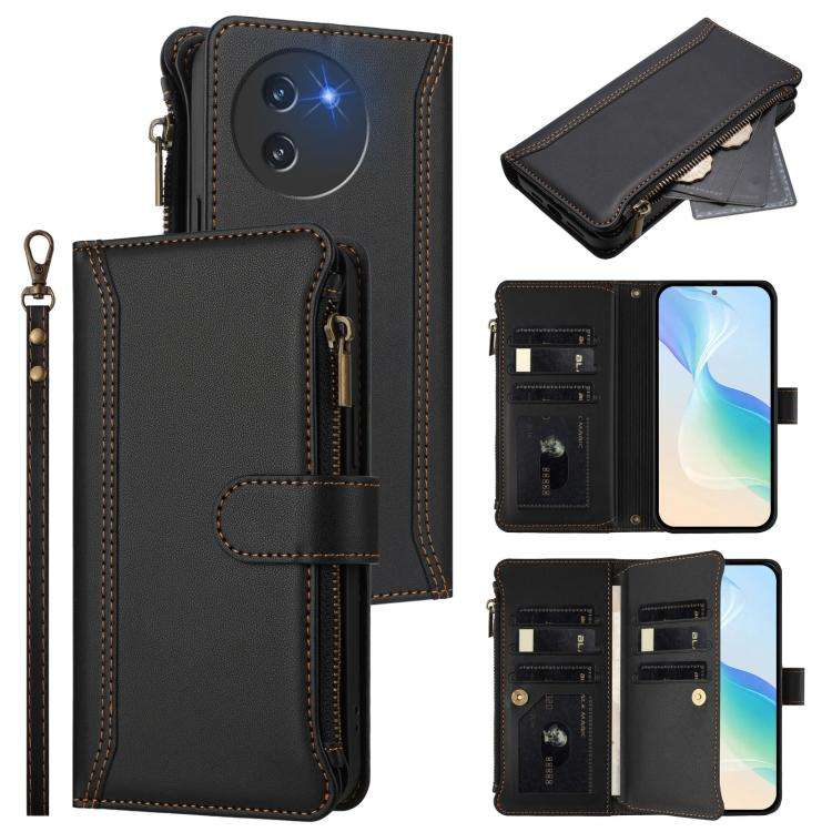For Doogee Note 59 5G / Note 59 Pro Magnetic Closure 9 Card Slots Zipper Leather Case with Hand S...