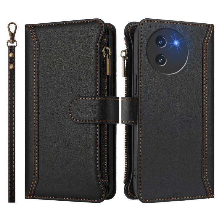 For Doogee Note 59 5G / Note 59 Pro Magnetic Closure 9 Card Slots Zipper Leather Case with Hand S...