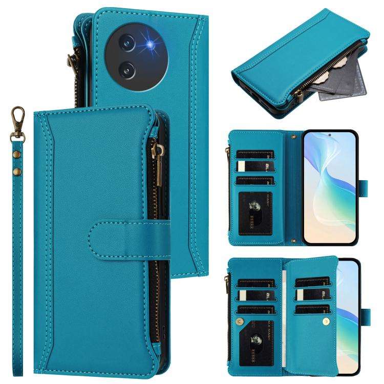 For Doogee Note 59 5G / Note 59 Pro Magnetic Closure 9 Card Slots Zipper Leather Case with Hand S...