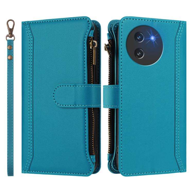For Doogee Note 59 5G / Note 59 Pro Magnetic Closure 9 Card Slots Zipper Leather Case with Hand S...