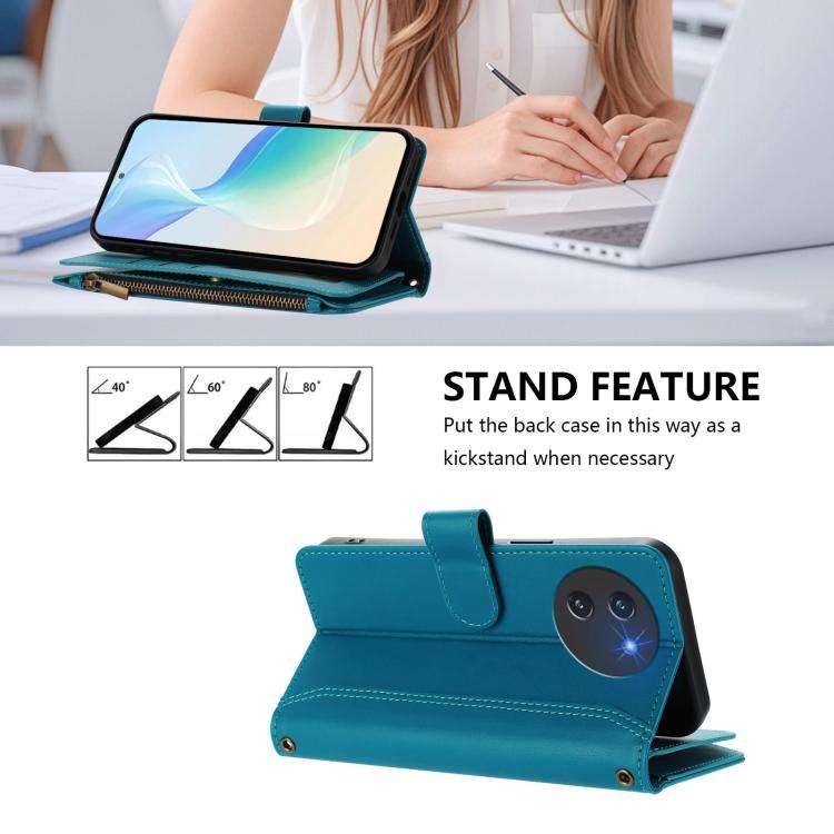 For Doogee Note 59 5G / Note 59 Pro Magnetic Closure 9 Card Slots Zipper Leather Case with Hand S...